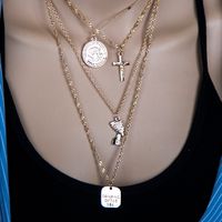 Simple Multi-layer Pharaoh Head Cross Pendant Necklace Rose Coin Square Sweater Chain main image 3