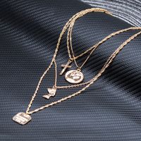 Simple Multi-layer Pharaoh Head Cross Pendant Necklace Rose Coin Square Sweater Chain main image 6