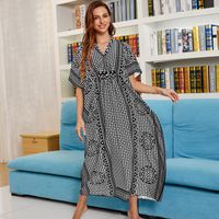 New  Fashion Long  Printing Robe Beach Skirt Loose Large Size Long Skirt Bikini Blouse Sunscreen Shirt Female Long Skirt  Nihaojewelry Wholesale sku image 4