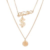 European And American Gold Beauty Head Necklace Dollar Symbol Dollar Logo Necklace English Letter Multilayer Collarbone Necklace main image 3