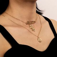 European And American Gold Beauty Head Necklace Dollar Symbol Dollar Logo Necklace English Letter Multilayer Collarbone Necklace main image 4