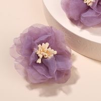 Korea Three-dimensional Mesh Chiffon Flower Retro Port Style Purple Earrings Wholesale main image 6