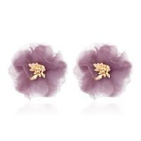 Korea Three-dimensional Mesh Chiffon Flower Retro Port Style Purple Earrings Wholesale main image 3