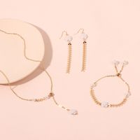 Fresh Long And Simple Wheat Pearl Tassel Jewelry Set Female Earrings Necklace Bracelet Combination main image 4