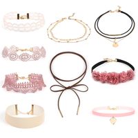 Europe And America Cross Border New Accessories Lace Choker Necklace Combination Set Pink Flower Diy Necklace main image 1