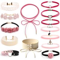 Europe And America Cross Border New Accessories Lace Choker Necklace Combination Set Pink Flower Diy Necklace main image 4
