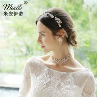 Fashion Bridal Jewelry Alloy Beaded Flower Hairband Earring Set main image 5