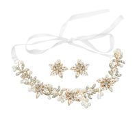 Mode Brautschmuck Legierung Perlen Blume Haarband Ohrring Set main image 6