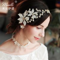 New Exaggerated Bridal Beautiful Handmade Beaded Floral Wedding Headband main image 2