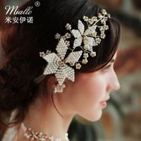 New Exaggerated Bridal Beautiful Handmade Beaded Floral Wedding Headband main image 5