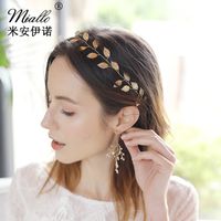 Fashion Simple Bridal Jewelry Models Wedding Headdress Handmade Golden Leaf Headband main image 1