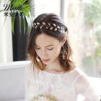 Fashion Simple Bridal Jewelry Models Wedding Headdress Handmade Golden Leaf Headband main image 3