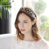 Fashion Simple Bridal Jewelry Models Wedding Headdress Handmade Golden Leaf Headband main image 4