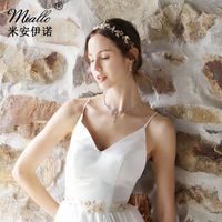 Mian Yino Kreative Europäische Und Amerikanische Braut Kopfschmuck Hand Gewebtes Einfaches Perlen Haarband Goldenes Blatt Haarband main image 3