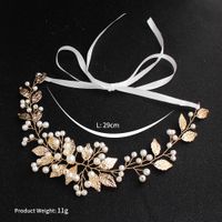Mian Yino Kreative Europäische Und Amerikanische Braut Kopfschmuck Hand Gewebtes Einfaches Perlen Haarband Goldenes Blatt Haarband main image 5