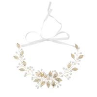 Mian Yino Kreative Europäische Und Amerikanische Braut Kopfschmuck Hand Gewebtes Einfaches Perlen Haarband Goldenes Blatt Haarband main image 6