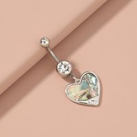 Natural Abalone Shell Heart-shaped Stainless Steel Color Belly Button Nail Piercing Belly Wholesale main image 1