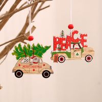 New Christmas Painted Wooden Small Pendant Christmas Decorations Christmas Tree Colorful Elderly Car Pattern Pendant main image 3