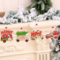 New Christmas Painted Wooden Small Pendant Christmas Decorations Christmas Tree Colorful Elderly Car Pattern Pendant main image 4