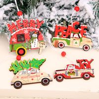 New Christmas Painted Wooden Small Pendant Christmas Decorations Christmas Tree Colorful Elderly Car Pattern Pendant main image 5