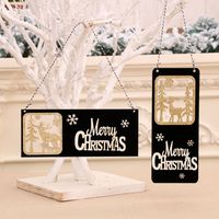 New Black Gold Christmas Wooden Three-dimensional Door Hanging Welcome Hollow Card  Wholesale main image 1