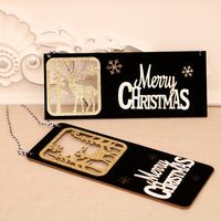 New Black Gold Christmas Wooden Three-dimensional Door Hanging Welcome Hollow Card  Wholesale main image 4