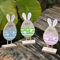 Easter Wooden Egg-shaped Bunny Ornaments main image 1