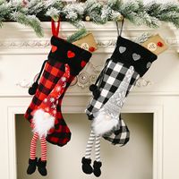 Haobei Christmas Supplies Red Love Fluff Hanging Leg Plaid Christmas Stockings Creative Decorative Socks Gift Socks For The Elderly main image 2