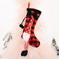 Haobei Christmas Supplies Red Love Fluff Hanging Leg Plaid Christmas Stockings Creative Decorative Socks Gift Socks For The Elderly main image 6