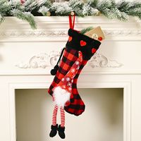 Haobei Christmas Supplies Red Love Fluff Hanging Leg Plaid Christmas Stockings Creative Decorative Socks Gift Socks For The Elderly main image 5