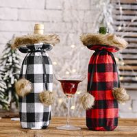 Haobei Christmas Festive Supplies Pompon Plaid Bottle Cover Creative New Red And Black Wine Bottle Bag Wine Gift Box Wine Cover main image 1