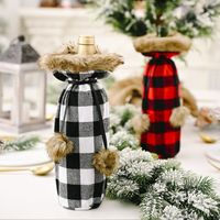 Haobei Christmas Festive Supplies Pompon Plaid Bottle Cover Creative New Red And Black Wine Bottle Bag Wine Gift Box Wine Cover main image 5