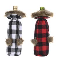 Haobei Christmas Festive Supplies Pompon Plaid Bottle Cover Creative New Red And Black Wine Bottle Bag Wine Gift Box Wine Cover main image 3