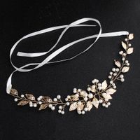 Mian Yino Kreative Europäische Und Amerikanische Braut Kopfschmuck Hand Gewebtes Einfaches Perlen Haarband Goldenes Blatt Haarband sku image 2