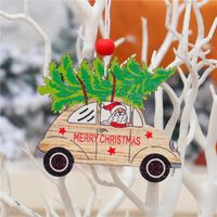 New Christmas Painted Wooden Small Pendant Christmas Decorations Christmas Tree Colorful Elderly Car Pattern Pendant sku image 5