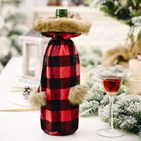 Haobei Christmas Festive Supplies Pompon Plaid Bottle Cover Creative New Red And Black Wine Bottle Bag Wine Gift Box Wine Cover sku image 1