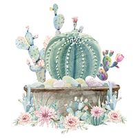 Hand Painted Watercolor Potted Cactus Children's Room Wall Stickers Background Layout Removable sku image 1