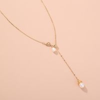 New Simple Elegant Versatile Single-layer Natural Freshwater Rice Bead Pendant Pull Buckle Necklace main image 3