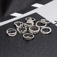 New Crown Retro Carved Star And Moon Black Gem Symbol Ten-piece Ring Set Wholesale main image 3