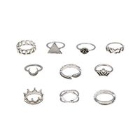 New Crown Retro Carved Star And Moon Black Gem Symbol Ten-piece Ring Set Wholesale main image 7