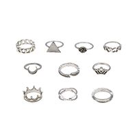 New Crown Retro Carved Star And Moon Black Gem Symbol Ten-piece Ring Set Wholesale sku image 1