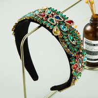 Fashion Inlaid Colored Rhinestones Cloth Baroque Style Wide  Headband Wholesale main image 2