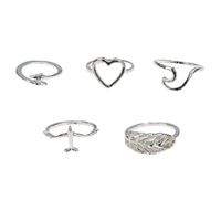 Fashion Personality Airplane Ring Love Leaf Five-piece Joint Finger Ring Bracelet sku image 1
