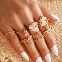 Hot Selling Golden Personality Disc Love Chinese Knot Ring Geometric Chain Heart-shaped 8-piece Ring main image 2