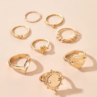 Hot Selling Golden Personality Disc Love Chinese Knot Ring Geometric Chain Heart-shaped 8-piece Ring main image 3