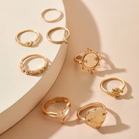 Hot Selling Golden Personality Disc Love Chinese Knot Ring Geometric Chain Heart-shaped 8-piece Ring main image 4