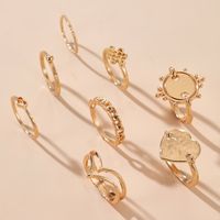 Hot Selling Golden Personality Disc Love Chinese Knot Ring Geometric Chain Heart-shaped 8-piece Ring main image 5