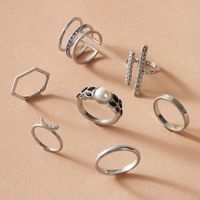 Hot Selling Fashion Polygon Diamond Pearl Joint Ring Set Wholesale main image 2