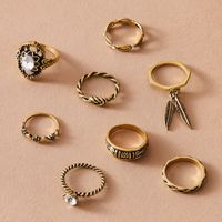 Hot Selling Fashion Polygon Diamond Pearl Joint Ring Set Wholesale main image 4
