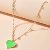 Korean Green Dripping Oil Love Necklace Simple Five-pointed Star Snake Bone Chain Necklace Wholesale main image 4